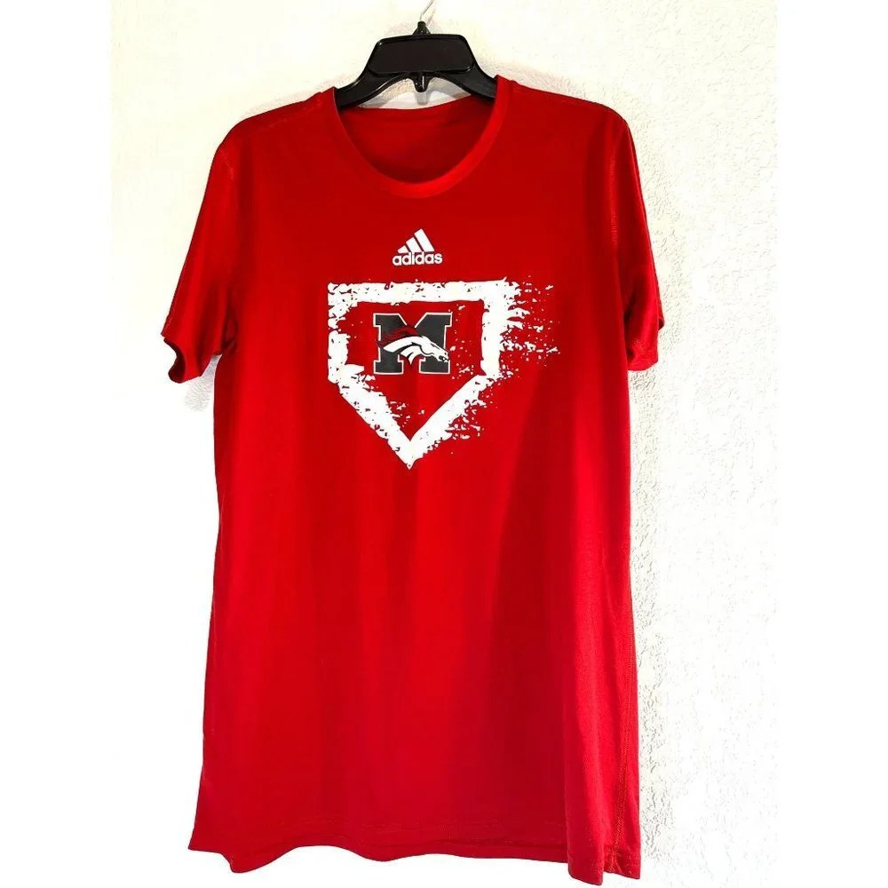 Adidas Womens Graphic Tee Shirt Red Size L Flaw Small Hole